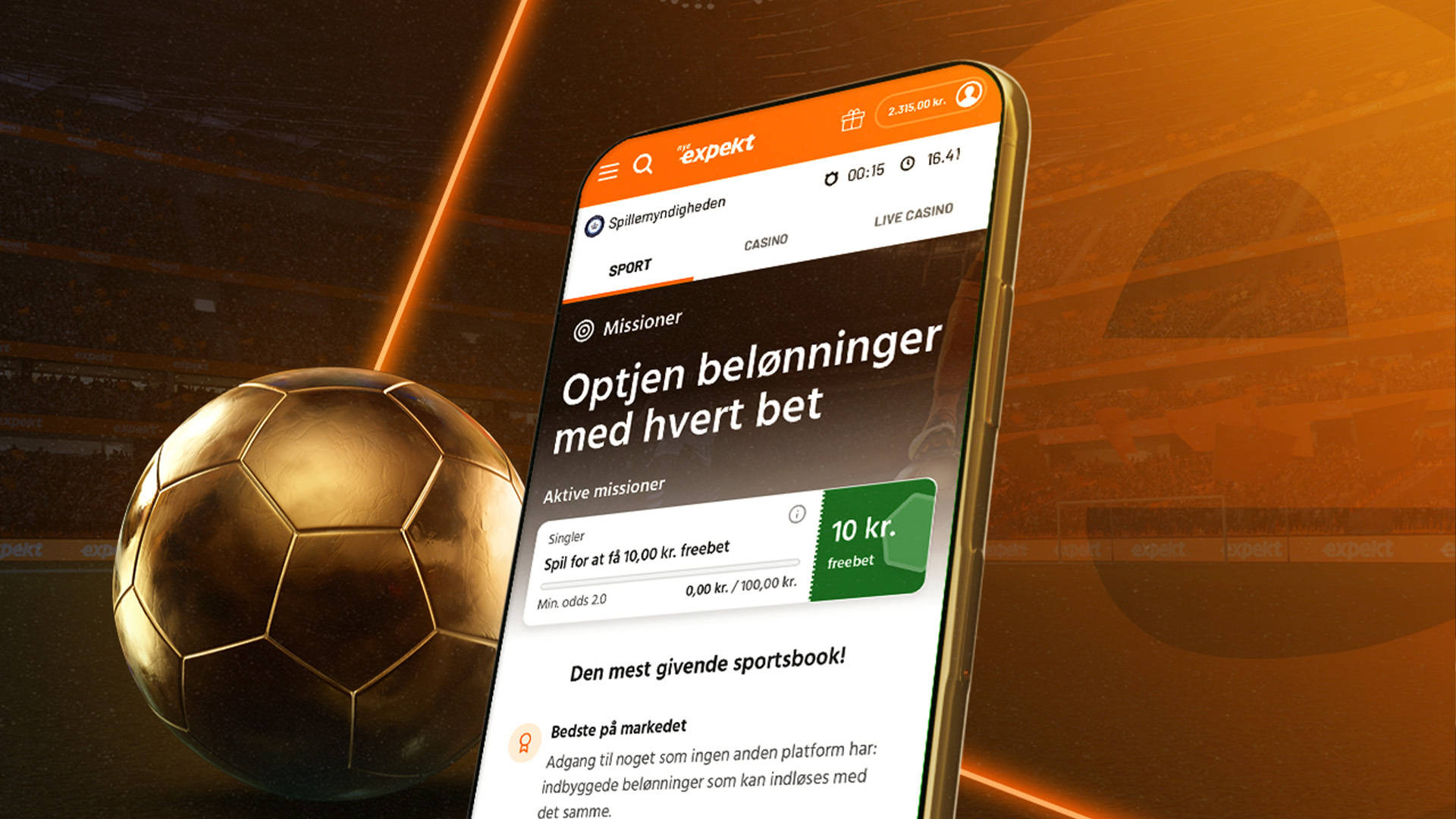 Optjen belønninger med hvert bet. Fodbold og telefon i baggrund.