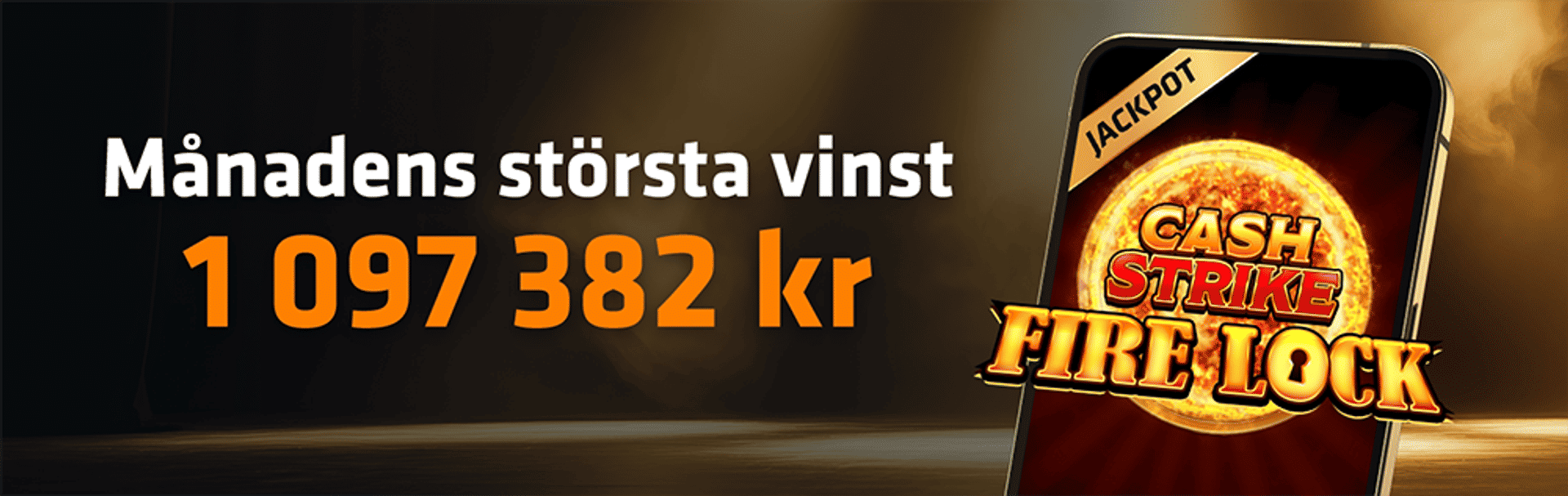 Månadens största vinst på 1 097 382 kr visas med ett mobilspel med Jackpot.
