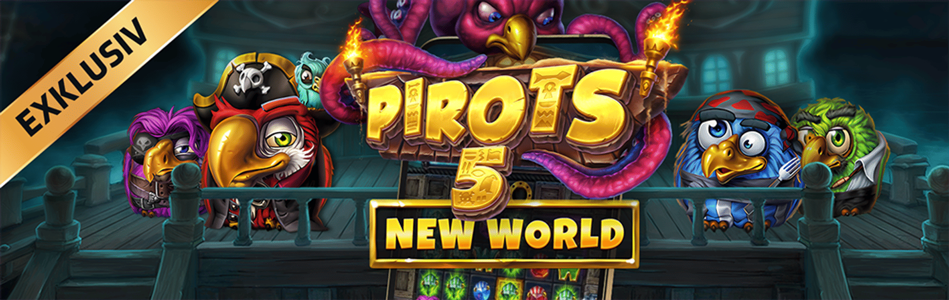 Exklusivt spel: Pirots 5 New World med pirat fåglar och en bläckfisk.