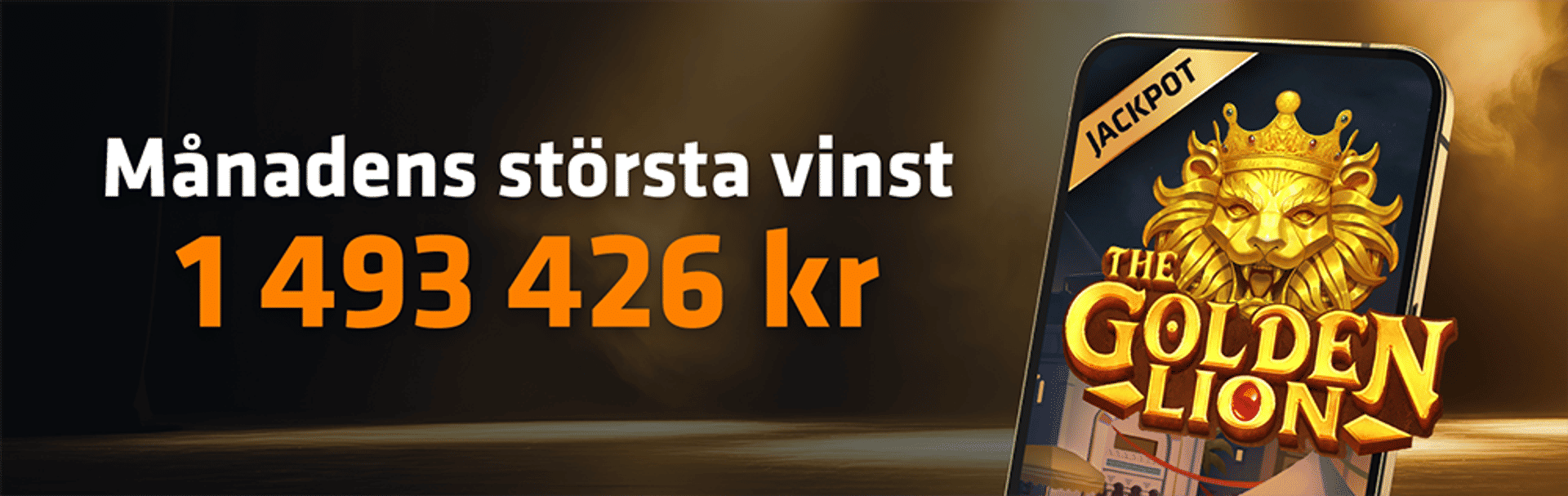 Månadens största vinst på 1 493 426 kr i spelet The Golden Lion.
