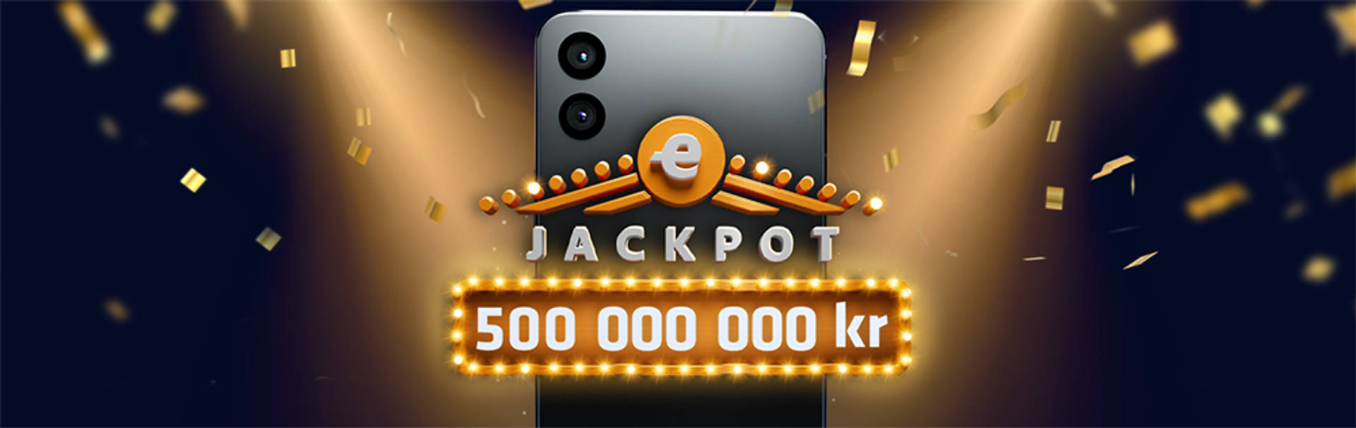 Smartphone med texten JACKPOT och 500 000 000 kr.