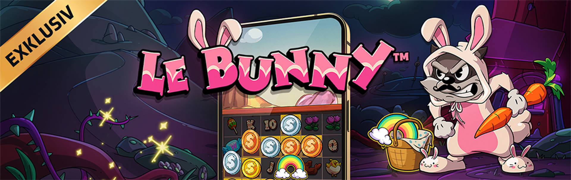 Exklusivt spel med en animerad kaninfigur och en spelautomat.
