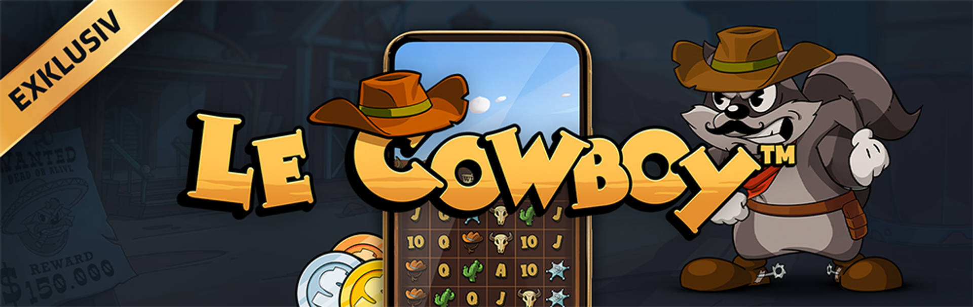 Swedish: Exklusivt spelautomat med cowboy-tema.