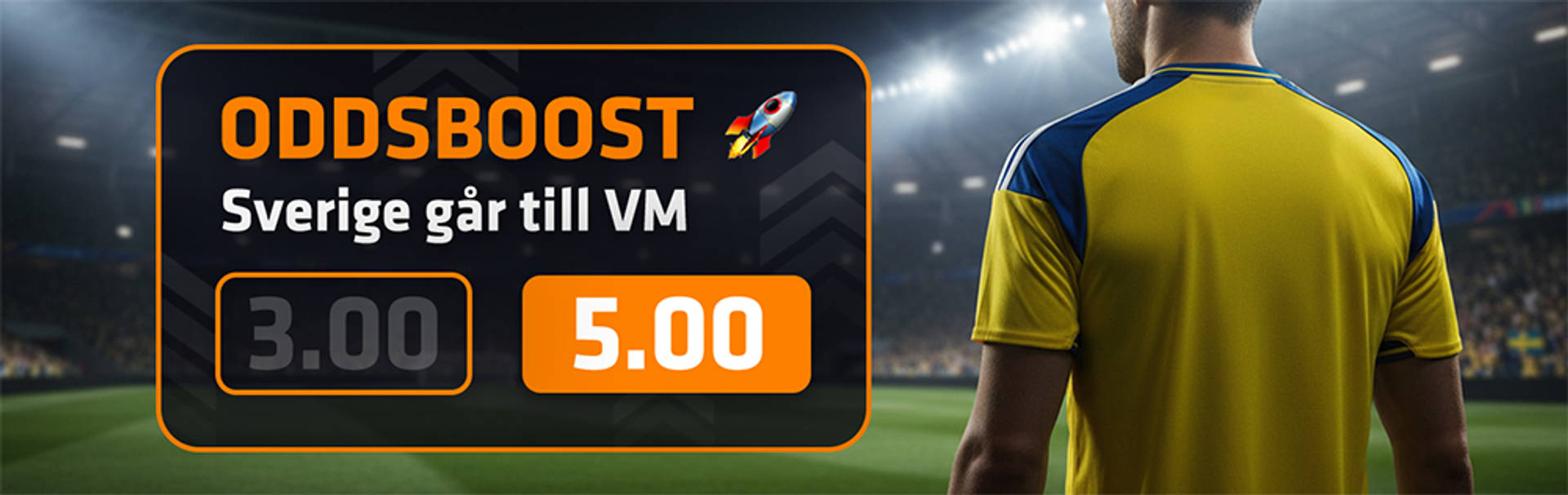 Boostat odds på Sverige går till VM, med en fotbollsspelare i svensk landslagströja.