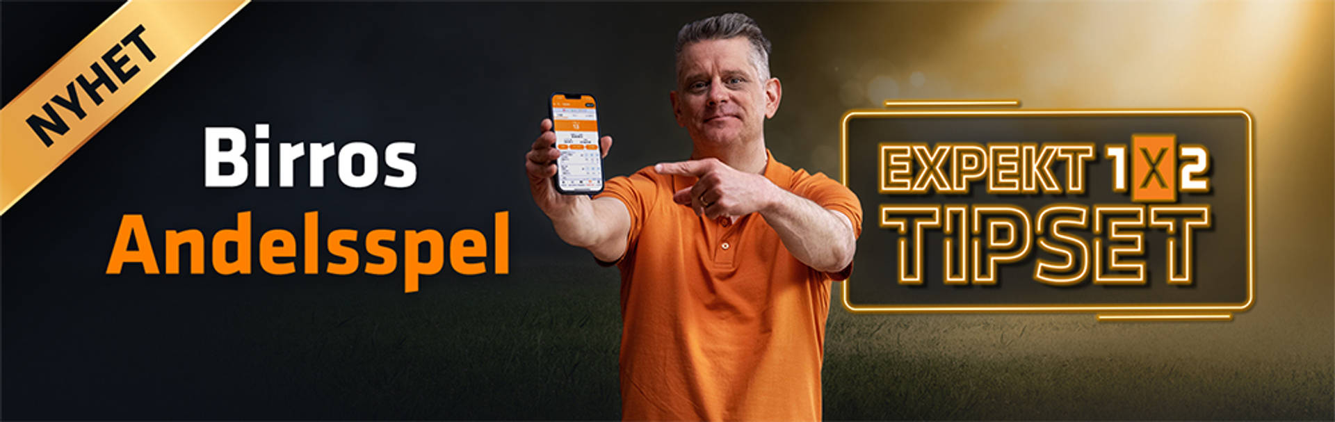 Nyhet: Man som visar Birros Andelsspel på en mobiltelefon.