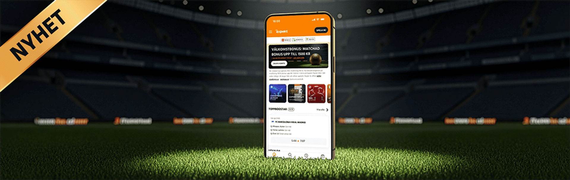 Mobil med Sport Välkomstbonus och fotboll. Nyhet.