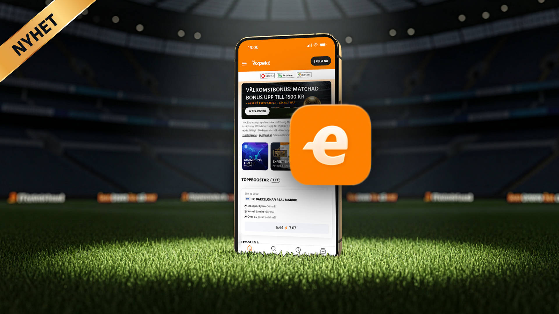 Expekt sportapp på mobil visar fotbollsmatch mellan BK Häcken och AIK.