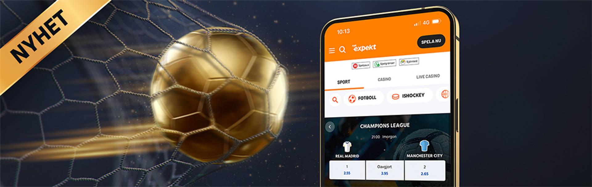 Expekt 1X2 Tips på en mobilskärm med en fotboll i bakgrunden. Nyhet.